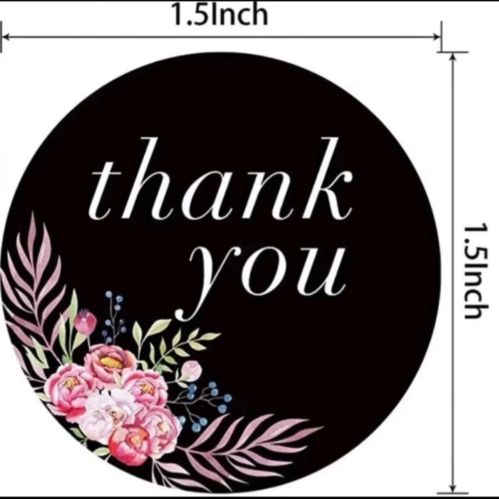 100 - 1.5 “ Black & Pink Flower Thank You Stickers